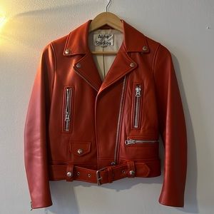Red Leather Acne Studios Moto Jacket